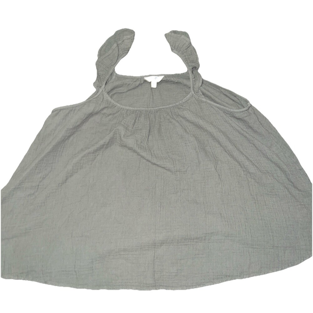 Terra Sky Top Womens 1X Green Cami Tank Sleeveless Gauze Crinkle Cotton Solid